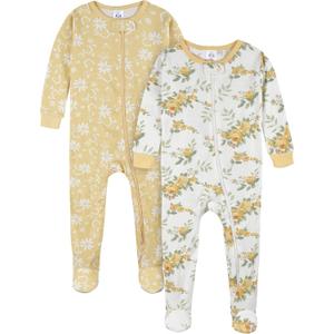 Gerber Baby Girls' 2-Pack Footed Pajamas (6 Months, Rose Garden Yellow)