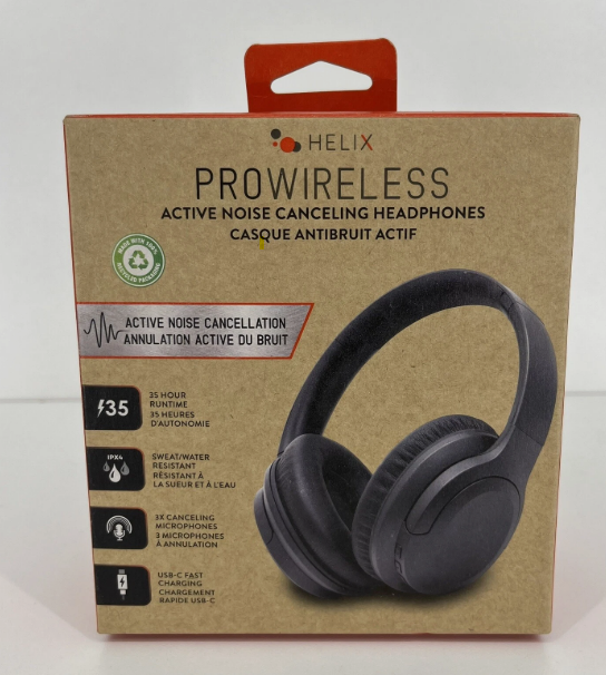 Helix Pro Wireless Active Noise Canceling Foldable Headphones (USB-C Charging), Black