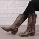 SelRoys Cowboy Boots for Women Cowgirl Mid Calf Western Boots Embroidered Stitched Pointed Toe Chunky Block Heel Brown Red Black US 9 (Brown)
