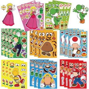 36Pcs Make-a-face Stickers, Make Your Own Stickers Fun Craft Project for Kids, Mixed and Matched with 8 Designs Characters Sticker for Party Decoration, Class Reward, Book Decor, Birthday Gifts