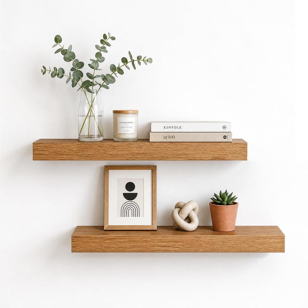INHABIT UNION 20in Oak Floating Shelves for Wall, Set of 2, Decor Storage