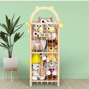Movable Natural Wood Stuffed Animal Zoo Storage, Patterned Stuffed Animal Storage with Zoo Theme, Elastic Band-Equipped Stuffed Animal Holder, for Nursery/Play Room/Bedroom