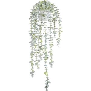 Decorative Hanging Plants for Shelf, Faux Ivy Eucalyptus Vine, Fake Greenery in White Bigger Pot (Light Green, 1PCS)