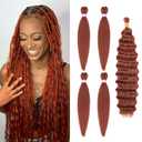 Dorsanee Ginger Braiding Hair for Boho Braids 20 Inch 4 Packs Pre Stretched Braiding Hair and 18 Inch 1 Pack Deep Wave Crochet Boho Braids Synthetic Hair Extensions (350#)
