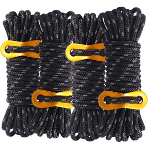 A Black rope Outdoor Guy Lines Tent Cords, AOPANDA with Aluminum Alloy Buckle for camping rope, Suitable for Camping, Outdoor Sports(4mm,13ft,4pack)