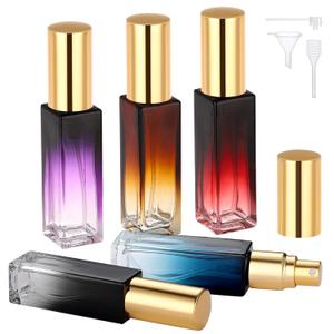 Segbeauty 0.34oz Empty Travel Perfume Atomizer Refillable, 5 Pack Mini Glass Perfume Spray Bottles, 10ml Portable Travel Cologne Spray Bottles, Small Cologne Atomizers with Clear Transfer Tool Set (Amber Blue Red Purple Black)