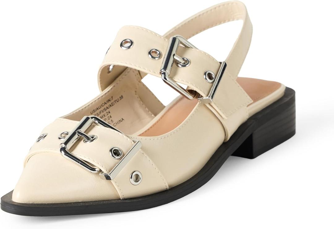 The Drop Women's Evie Moto Pointed Toe Flat (6.5, Cream) The Drop Women's Evie Moto Pointed Toe Flat (6.5, Cream)