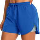 Hooxum Womens 2 in 1 Running Athletic Shorts with Liner Zipper Pockets (Blue, XS)