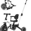 XJD Toddler Bike, 6 in 1 Folding Toddler Tricycle for 1-4 Year Old with Push Handle, Balance Bike with Removable Pedal,Backrest, Adjustable Seat Height and Handle, First Birthday Gifts (White)