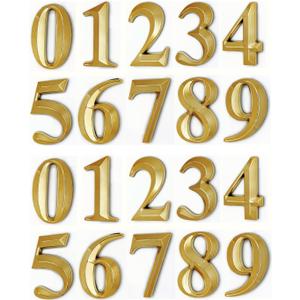 HopeWan Gold Mailbox Number Stickers, Self Stick Door Address Numbers for Apartment, 3D Raised Style, Gold Shinny, 2 3/ 4 Inches High, Pack of 2 Sets