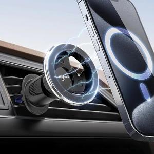 Magsafe Vent Mount [Horizontal/Vertical]: Ultra Strong Magnetic Car Phone Holder, Circle Magnet Air Vent Stand for Mag Safe Phone Grip, iPhone 16 15 14 Pro Max Samsung Cellphone Case, Ring Holder