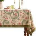 patdrea Designer Green Tablecloth for Rectangle Tables,Vintage Linen with Leaves and Flowers Pattern Tablecloths,Farmhouse Floral Table Cover Cloth Decor for Kitchen Dining Christmas,63"*102"