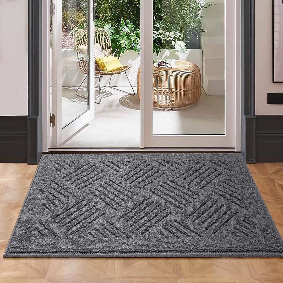 Door Mat Indoor Doormat,Front Back Door Mats Non Slip Entrance Rugs Rubber Backing,Inside Doormats for Entryway Low-Profile, Absorbent Resist Dirt Floor Mats Washable Grey,24"x36"