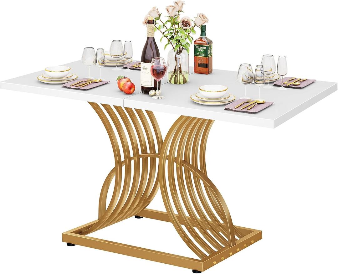 YITAHOME Dining Table with White Tabletop and Gold Legs