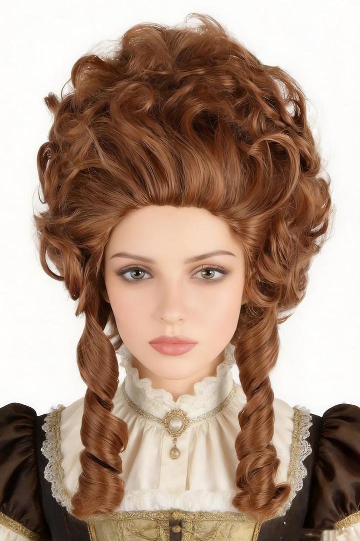 Colonial Wigs for Women Brown Victorian Court Vintage Wig Baroque Fluffy Beehive Wigs Halloween Costume Party Dress Wig
