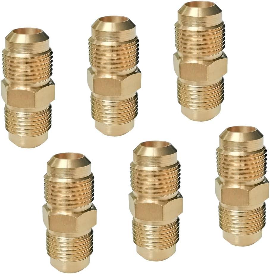 HQMPC Male Flare Connector Gas Adapter Union Brass Flares Fitting 1/2" FlareX1/2" Flare 6Pcs