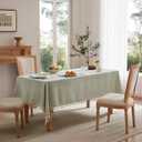 Linen Tablecloth with Tassels, Farmhouse Style Green Tablecloth, Water Resistant Burlap Tablecloths for Rectangle Table, 52x70 Inch Green
