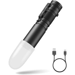 2 x Mini Tactical Flashlight with Clip, 500 Lumens LED Pocket Flashlight Rechargeable High Bright Beam 6 Modes Small Handheld Flash Light with Lampshade for Camping, Hiking, Walking, Outdoor (1 Pack)