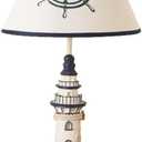Meefad Lighthouse Table Lamp, Nautical Theme Night Light, Kids Bedside Lamp with Fabric Shade for Bedroom Office Nightstand