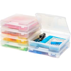 IRIS USA Fits 12" x 12" Paper, 6-Pack Thick Portable Plastic Scrapbook Paper Storage Cases Organizers with Built-in Handle for Art Craft Supplies Yarn File Documents Toys, Rounded Corner - Clear