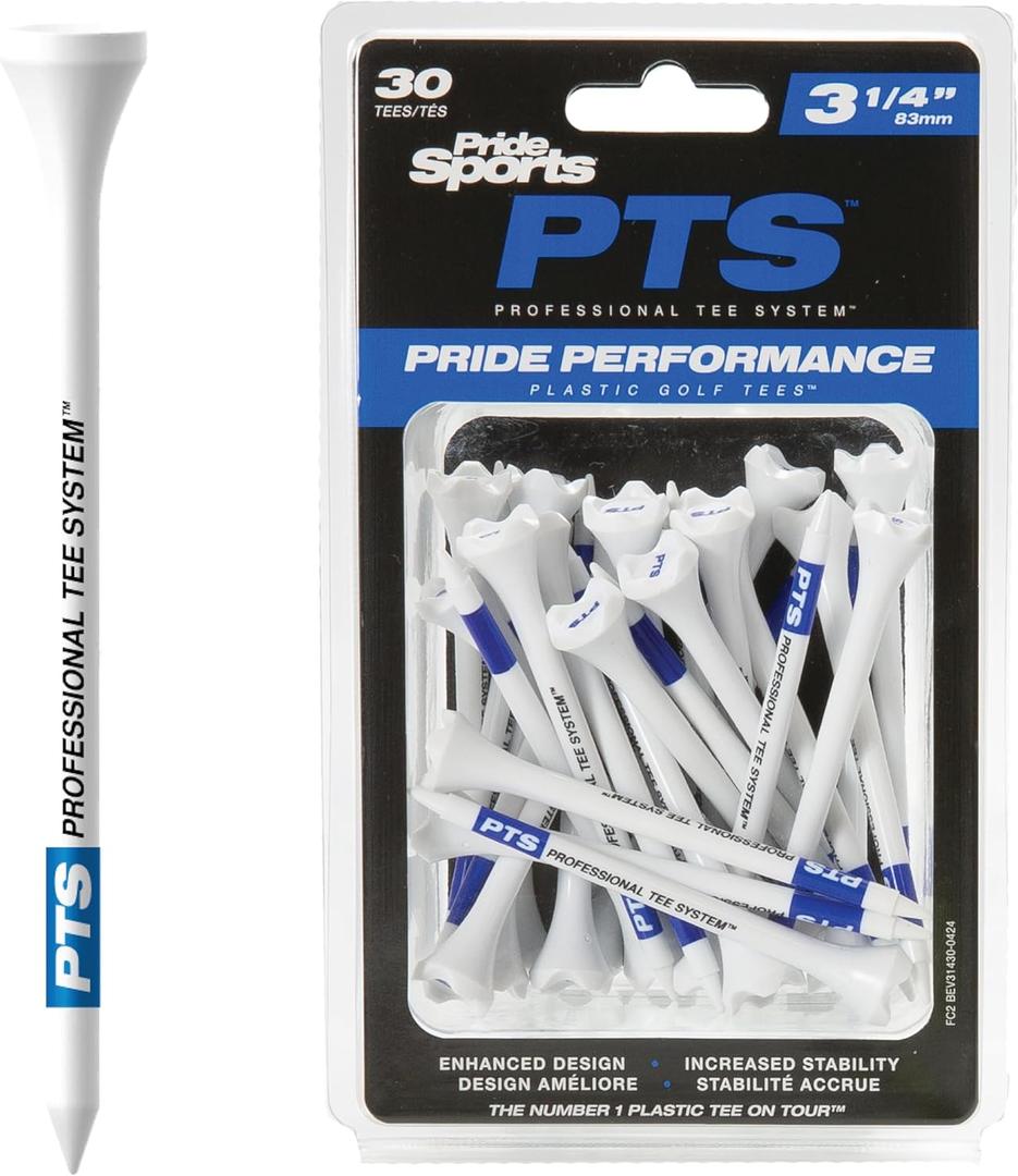 PrideSports PTS Plastic Golf Tees | 30 Count, 3-1/4 Inch | #1 Plastic Tee on Tour | Best for Drivers & Woods