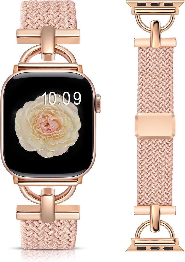 Wearlizer Braided Magnetic Band Compatible with Apple Watch Bands 42/46/38/40/41/44/45/49mm Women Men, Designer D-Shape Stretchy Elastic Nylon Strap for iWatch Series 11 10 9 8 7 6 5 4 SE/Ultra 3 2 1