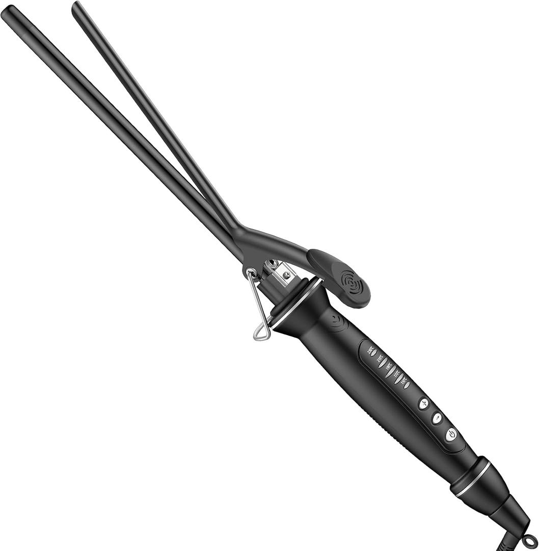 SAOSA 1/2 Inch Small Curling Iron, 0.5 inch Extra Long Thin Curling Wand with Clamp for Short Hair & Bangs, Ceramic Hair Curler for Tight Ringlets and Spiral Curls, Dual Voltage Travel Tool, Black