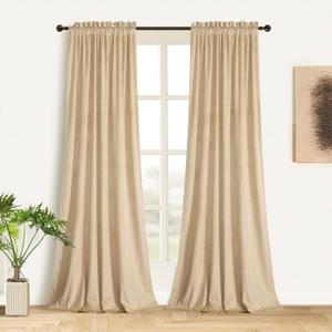 Roslynwood Cream Velvet Curtains Block Light - Classic Solid Christmas Decorative Thermal Insulated Black Window Drapery for Living Room, Rod Pocket, W52 x L84-inch, 2 Panels