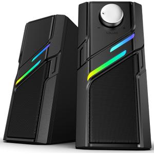 LENRUE Computer Speakers for Desktop PC with Easy Knob, Clear Powerful Sound, Touch Lights, Plug and Play for Computer Desktop PC, Monitors, Laptop (USB & AUX)