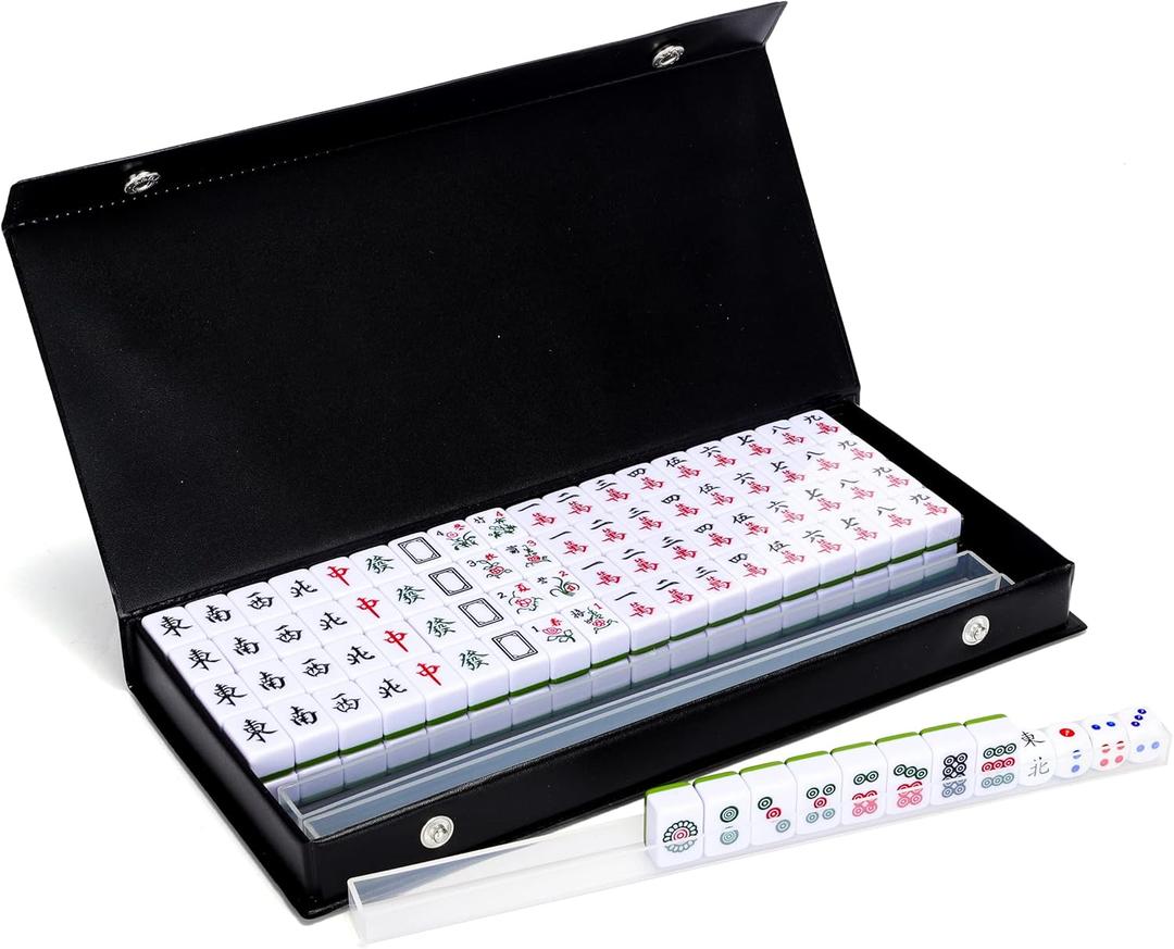 drizzle Pink Travel Mini Mahjong Set 20mm with Instructions - Portable 146 Tiles - for Beginners with 4PCS Racks 2 Pounds - Chinese Mah-Jong Game  (Green)