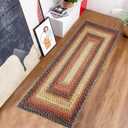 Long Hallway Runner Rug 2x6 Braided Print Runners Rug Boho Rustic Floor Cover Modern Area Rug Geometric Machine Washable Runner for Living Room Bedroom Nursery Kitchen, Red