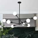 Sputnik Chandeliers Dining Room Light Fixture (8-Light, 30-Inch), Modern Black Chandelier, Height Adjustable Mid Century Modern Chandeliers for Dining Room Kitchen Island (Bulbs Not Included)