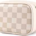 3 x Valentines Day Gifts for Her,Travel Makeup Bag Cosmetic Bag for Women,Small Makeup Organizer Bag,Cute & Waterproof Vegan Leather Makeup Case with Multiple Compartments (BROWN) (MEDIUM)