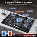Gas Cooktop 30 Inch, Amzgachfktch 5 Burners Propane Stove, Built-in NG/LPG Convertible Gas Stove Top, Black Tempered Glass Propane Cooktop with Thermocouple Protection