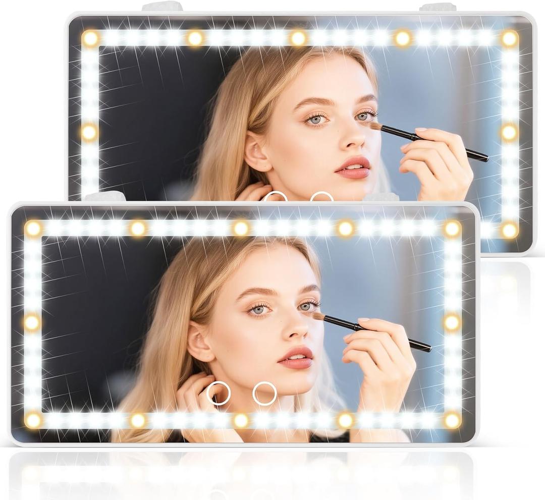 SINGARO 2PCS Car Sun Visor Vanity Mirror - Rechargeable Makeup Mirror with 60 LEDs, 3 Light Modes & Dimmable Touch Control for Cars, Trucks, SUVs, Car Interior Accessories for Women (White)