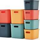 Plastic Storage Bins with Lid, Stackable Storage Containers for Organizing, Decorative Storage Baskets for Shelves Living Room Playroom Classroom Office (4 Large + 4 Small)