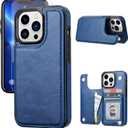 Wallet Case Compatible with iPhone 13 Pro Max,Slim Protective case with Card Holder,PU Leather Kickstand Card Slots Case with 1 Screen Protective Glass for iPhone 13 Promax(6.7")-Deepblue