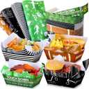 Honeydak 100 Pcs Football Serving Trays 1.1 lb 50 Paper Football Food Serving Boats with 50 Grease Resistant Liner Papers for Birthday Party Supplies Sport Game Event Favors