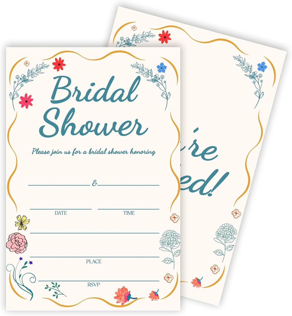 Bridal Shower Invitation Card (4"x6") - Set Of 25 Wedding Invitations With Envelope - Floral Watercolor Flowers Invites For Bridal Shower Party - Engagement Party Supplies - A06