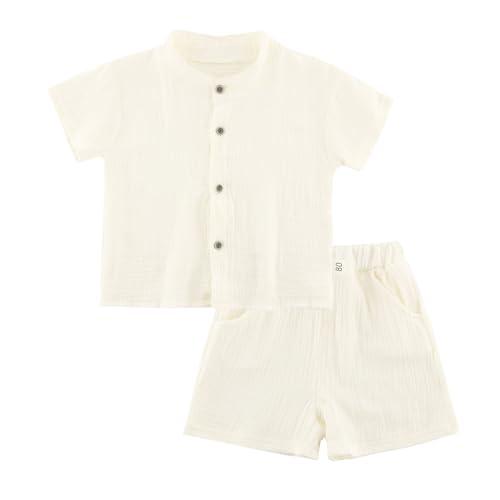 POBIDOBY Baby Boys Short Set Infant Toddler Boys Button Down Short Tops with Cotton Gauze Shorts Summer Beach Outfit 12 Months - 5 Years, XL