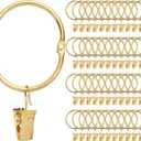 40 Pack Rings Curtain Clips Rustproof Metal Window Drapery Decorative Clips Vintage Heavy Duty Eyelet Curtain Rods Hangers Rings with Hooks, 1.5In Inner Diameter (Gold-Open)