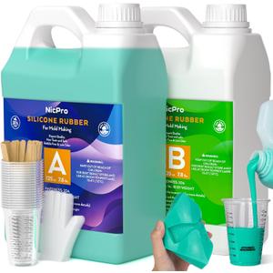 Nicpro 250 oz Silicone Mold Making Kit 20A, Platinum Liquid Silicone Rubber for Mold Maker, Jade Green Flexible & Food Safe Mix Ratio 1:1 for Casting 3D Resins Molds DIY with Gloves, Sticks & Cups