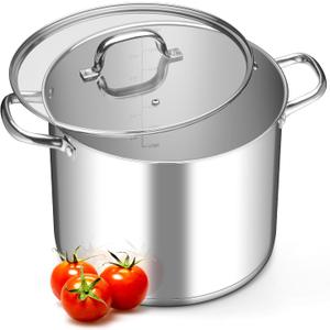 Leonyo 14 Quart Stock Pot with Lid, Stainless Steel StockPot with Lid, Tri-ply Bottom Induction Cooking Pot for Cooking, All Stove Compatible Up to 600 Soup Pot for Canning, Boiling, Simmer