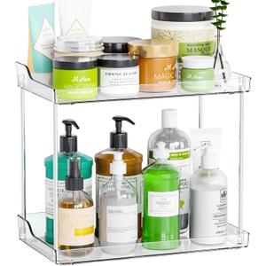 Yieach Clear Acrylic Bathroom Counter Organizers and Storage Tray, 2 Tier Makeup,Perfume,Skincare Organizer Shelf & Vanity Storage for Bedroom and Counter Top Spice Racks for Kitchen Corner,Rectangle (2 Tier-Rectangular)