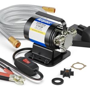 Acquaer Water Transfer Pump DC 12V 1/10HP Portable Electric Water Removal Utility Pump with Switch and Suction Hose Kit, Low Suction Water Removal for RV, Water Beds, Pools, Rain Barrel, Aquariums