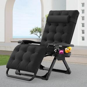 Suteck Zero Gravity Chair, Reclining Camping Lounge Chair with Aluminum Alloy Lock, Folding Patio Recliner w/Removable Pad, Adjustable Headrest and Side Tray for Outdoor Patio, Lawn, and Camping, 26 Inch, Black