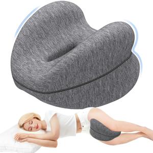 Knee Pillow for Side Sleepers, Memory Foam Leg Pillow with Washable Cover, Knee Pillows for Sleeping Blood Circulation, Legs Spine Aligning Sciatica Back Hip Knee Support, Grey