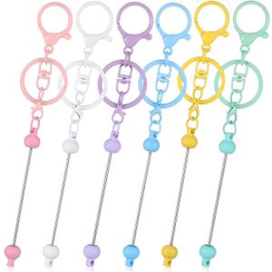LALAFINA 12Pcs Colorful Beadable Keychains Bulk Blank Beaded with Lobster Clasp, Colorful Bead Keychain Making Kit for Jewelry Making Diy Crafts