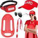 SelfTek 5 Pcs Lifeguard Costume Accessories Set- Lifeguard Hat Guard Whistle Waist Bag Sunglasses Inflatable Float Prop Life Guard Costume Fancy Dress for Women Men Beach Pool Halloween Party Dress Up