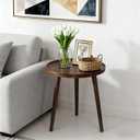 Round Side Table with Solid Wood,End Table,Coffee Table,Small Round Side Table with Solid Wood Leg for Couch,Living Room,Bedroom Office and Small Spaces,Easy Assembly,Brown